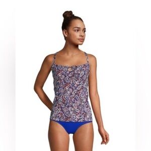 Lands' End Women's Chlorine Resistant Tie Front Underwire Tankini Top-NWT